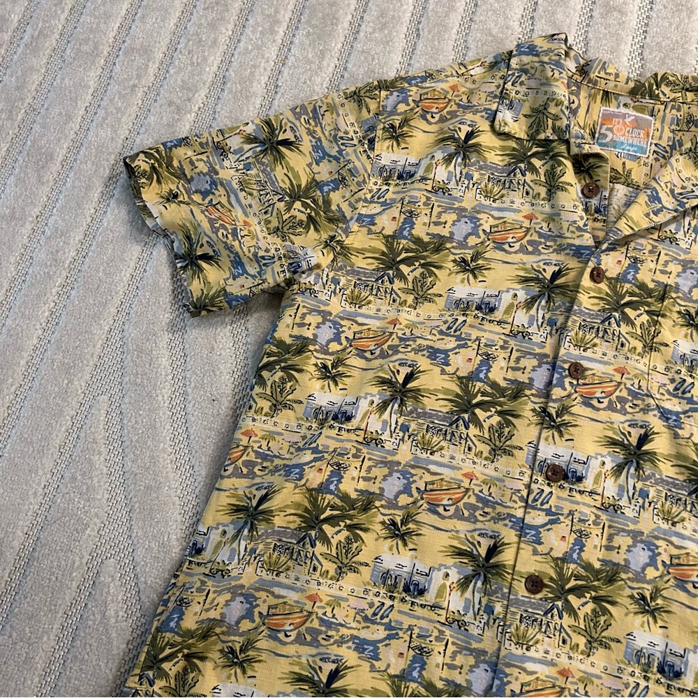 It’s Five O’clock Somewhere 100% Silk Tropical Beach Hawaiian Button Shirt - L - Picture 3 of 9